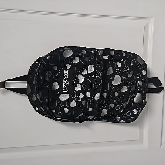 Jansport T501 Superbreak Backpack - Black Silver Metallic Hearts 💕 - Picture 1 of 13